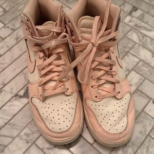 Nike High Top White and Pink Dunks size 9